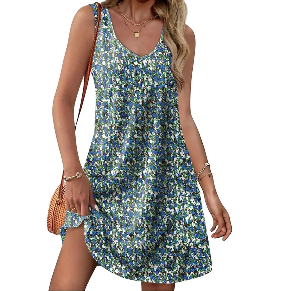 Summer Dress – Sleeveless V-Neck Dress with Pockets, Soft & Stretchy Fabric